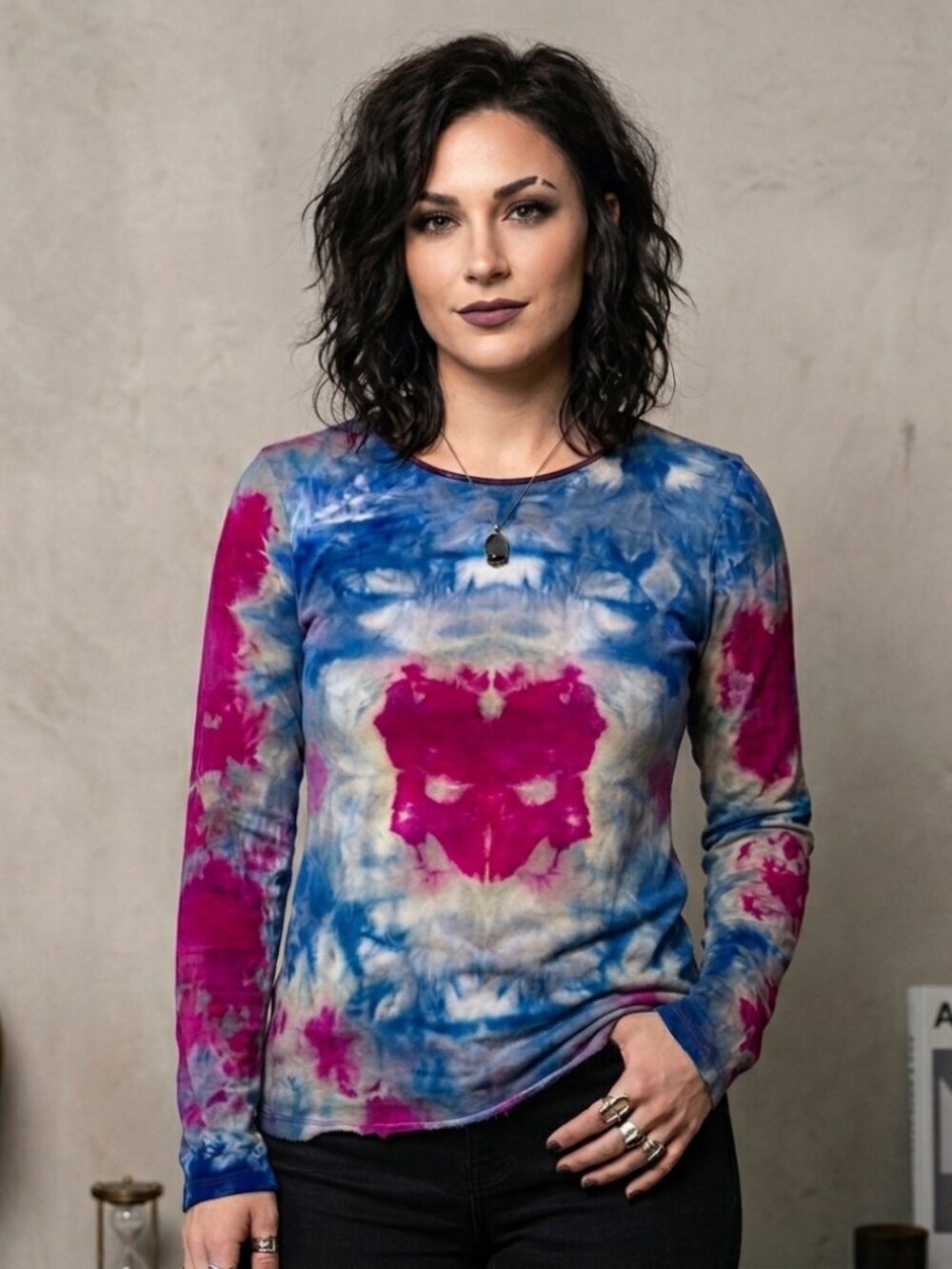 J. Jill Crew Shirt Tie Dyed Cotton Red Tied Dyed Blue  Size  Small  J.Jill Green